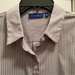 Apt 9 Women's Sz Large Gray & White Striped Button Down Blouse, Long Tab Sleeves